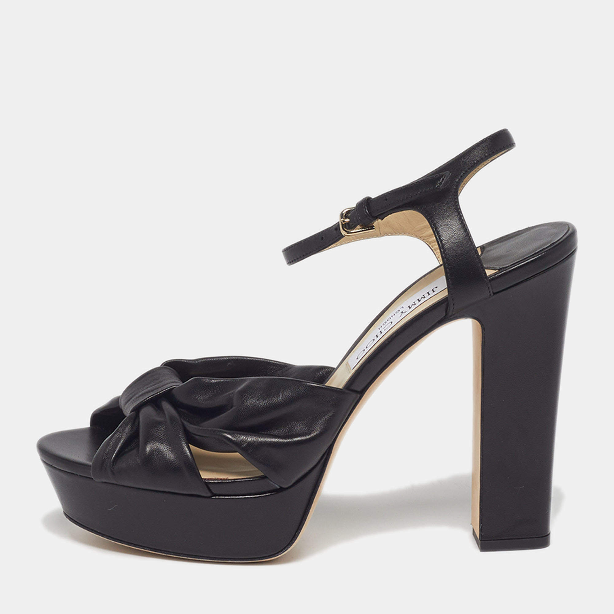 Pre Owned Jimmy Choo Heloise Size 41 Black Leather Ankle Strap Sandals