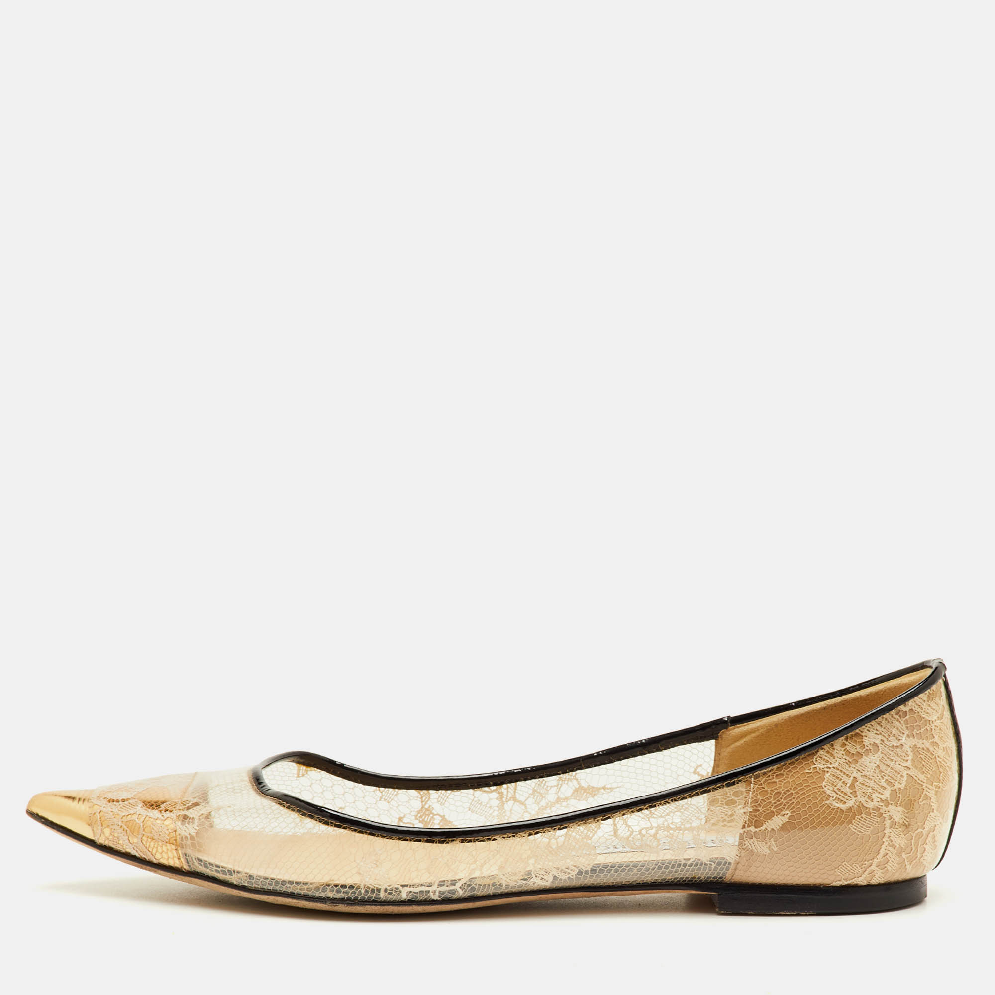 Pre Owned Jimmy Choo Romy Size 37 Transparent Patent Leather and PVC Ballet Flats