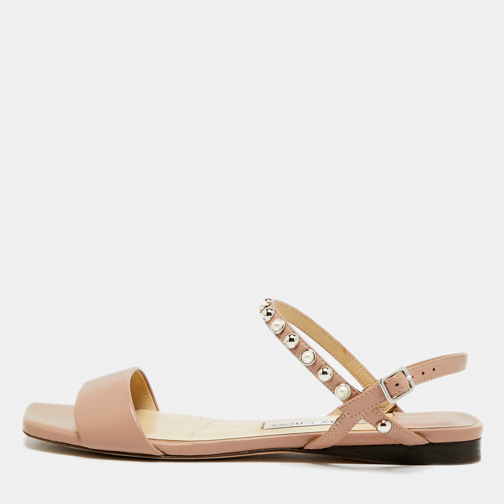 مملوكة مسبقًا Jimmy Choo Aadra Size 39 Beige Leather  Ankle Strap Flat Sandals