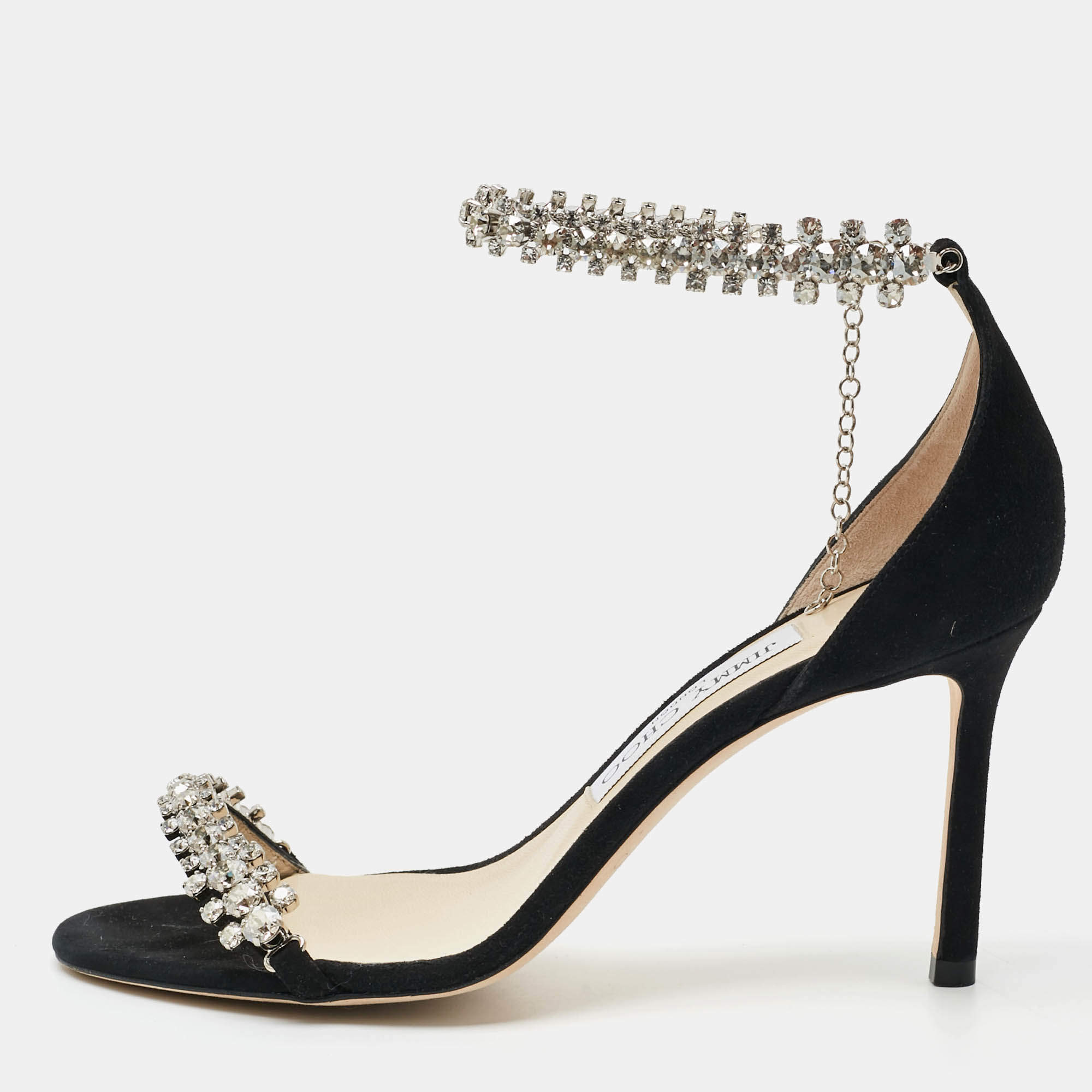 Pre Owned Jimmy Choo Shiloh Size 36.5 Black Suede Ankle Strap Sandals