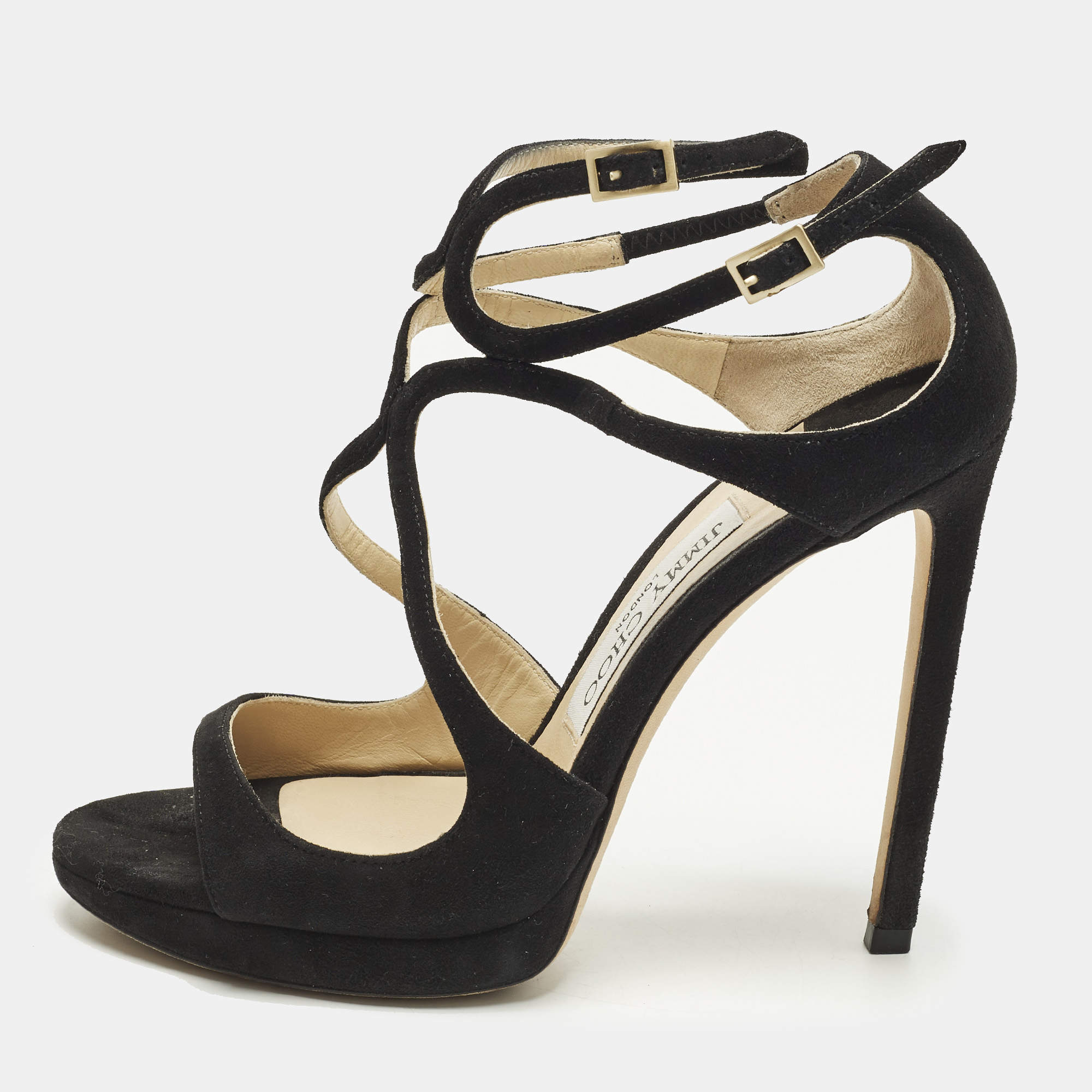 مملوكة مسبقًا Jimmy Choo Lance Size 36 Black Suede Platform Sandals