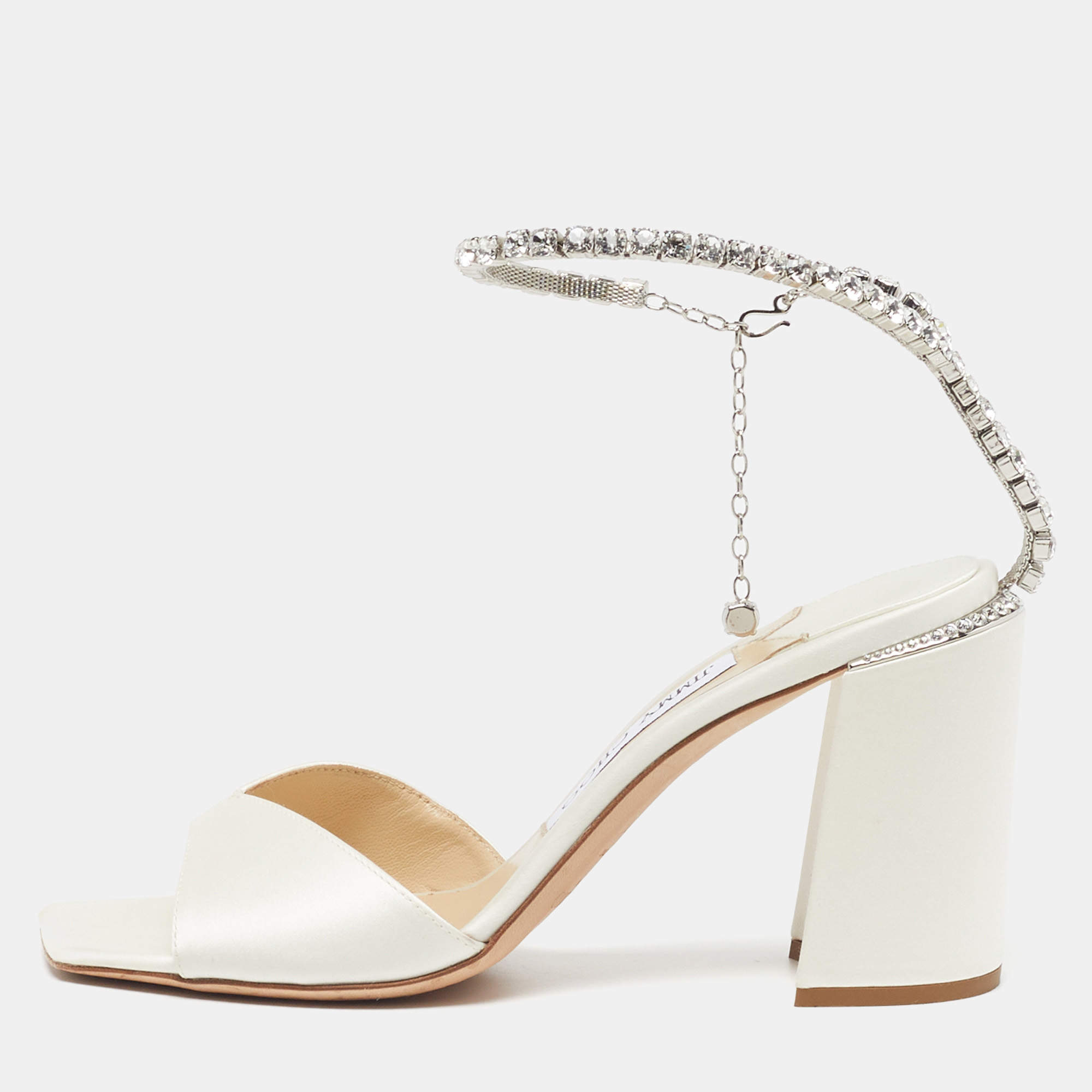 مملوكة مسبقًا Jimmy Choo Saeda Size 37 Cream Satin Ankle Strap Sandals