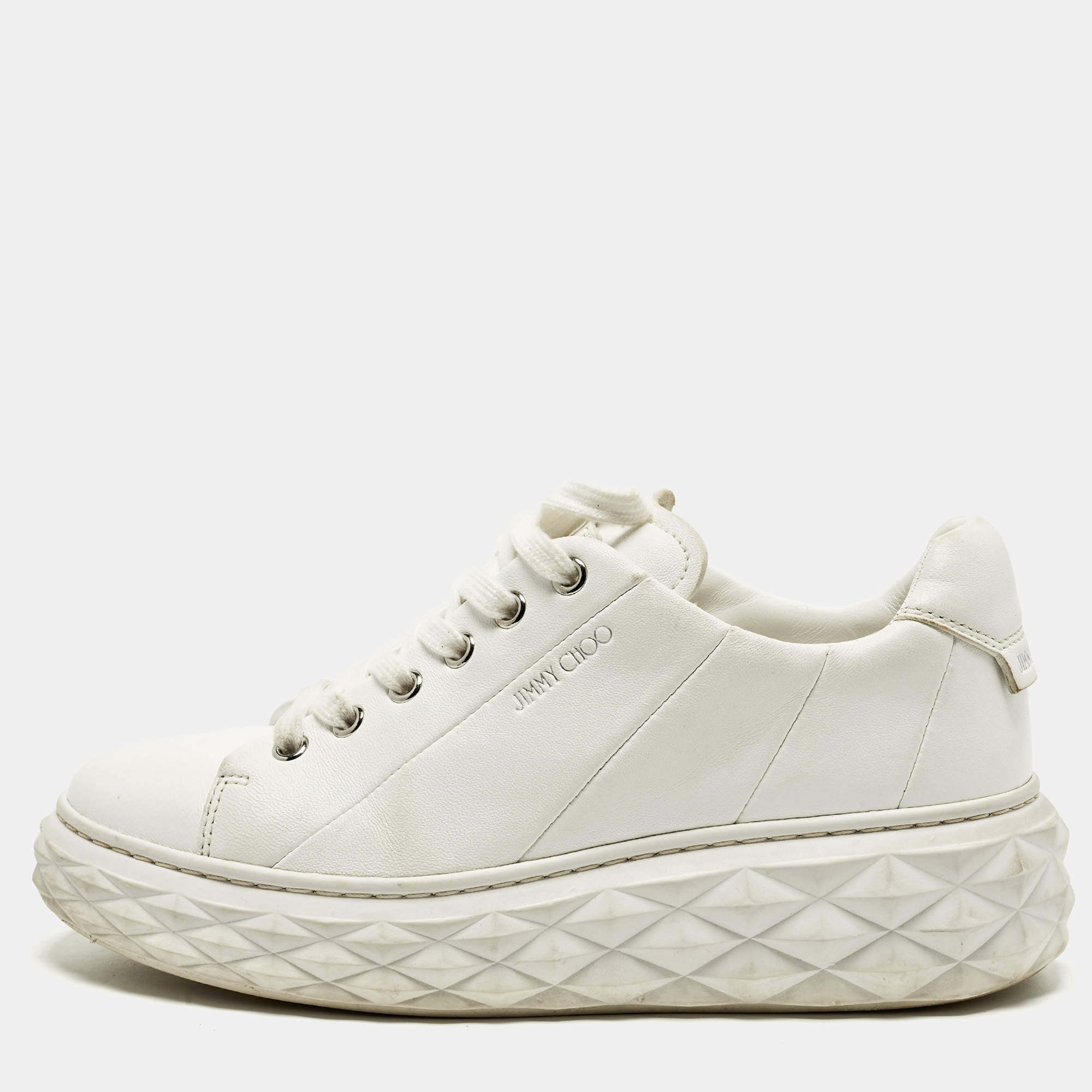 Pre Owned Jimmy Choo Diamond Maxi Size 36 White Leather Lace Up Sneakers