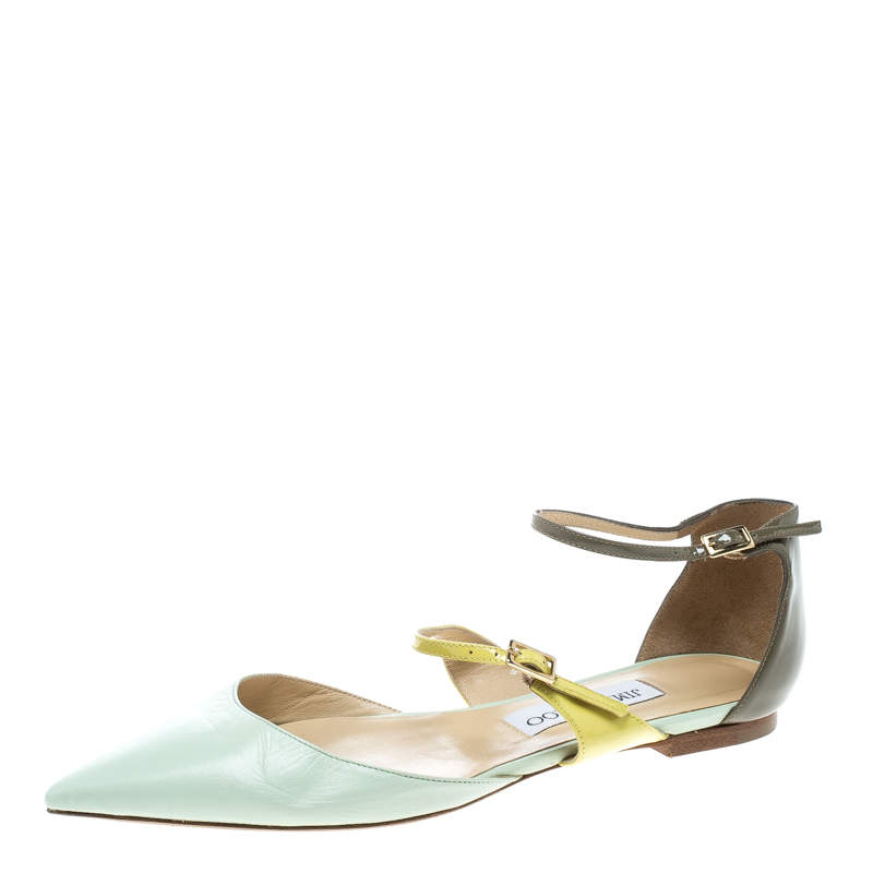 Pre Owned Jimmy Choo Multicolor Leather Ankle Strap D'orsay Pointed Toe Flats Size 37