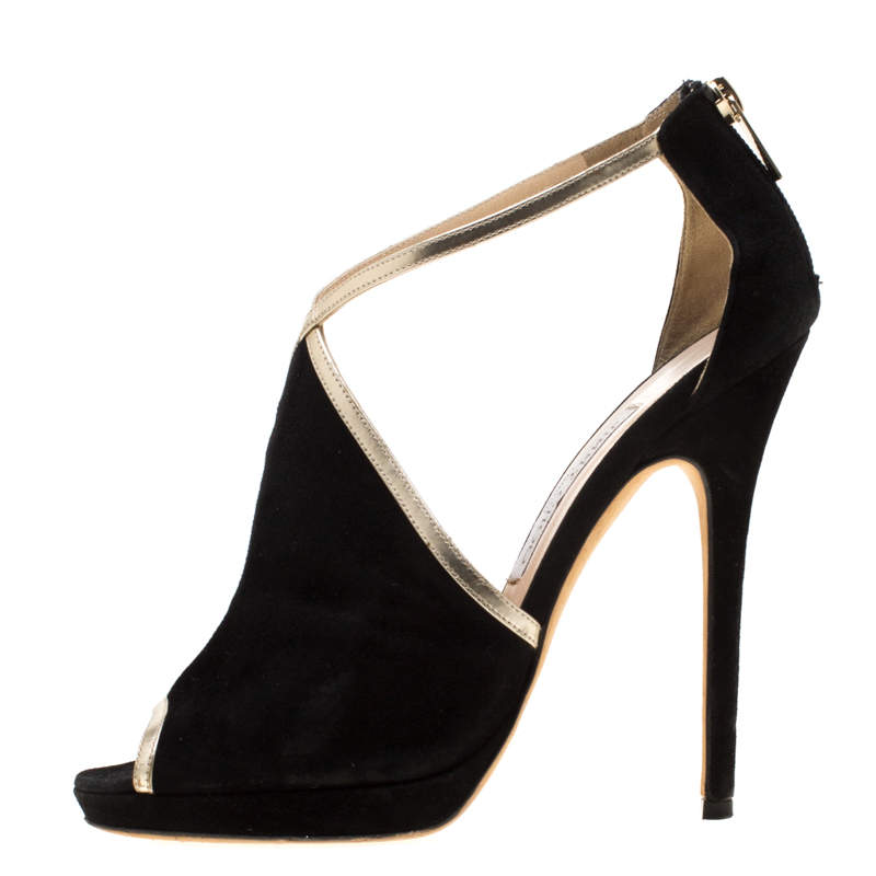 Pre Owned Jimmy Choo Black Suede Fey Back Zip Pumps Size 38.5