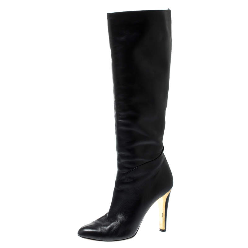 مملوكة مسبقًا Jimmy Choo Black Leather Knee Length Boots Size 36.5