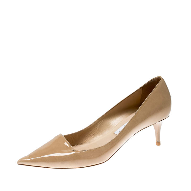 Jimmy Choo Beige Patent Leather Avril Pointed Toe Pumps Size 39