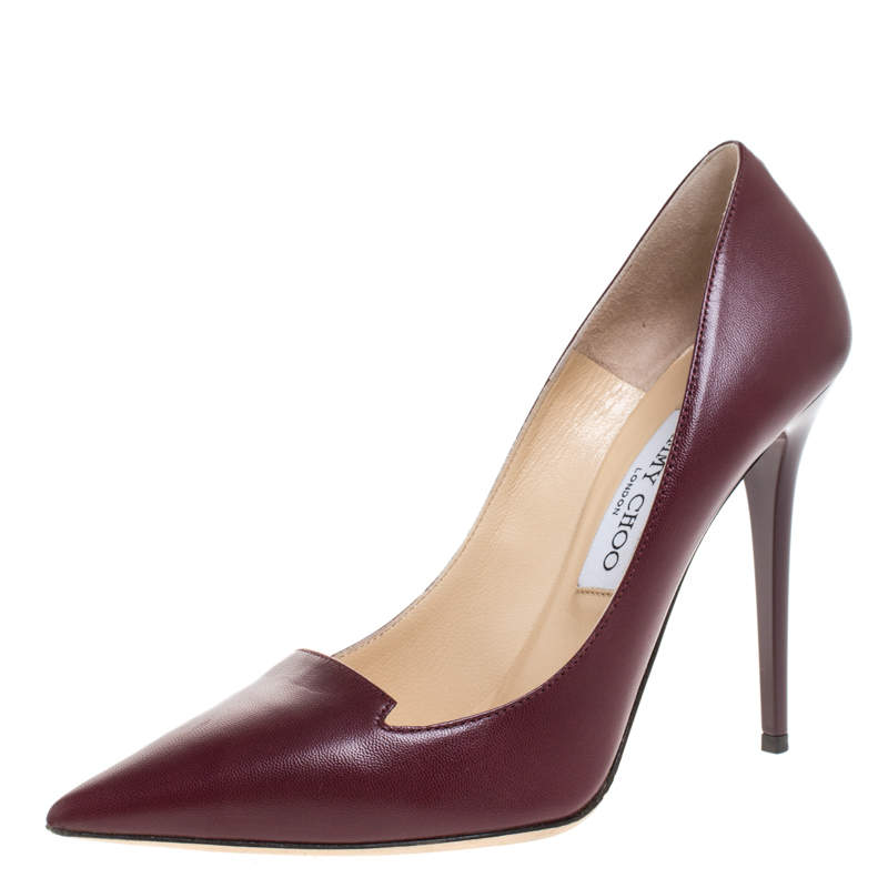 مملوكة مسبقًا حذاء كعب عالي جيمي تشو "افريل" مقدمة مدببة جلد أحمر مقاس 38.5