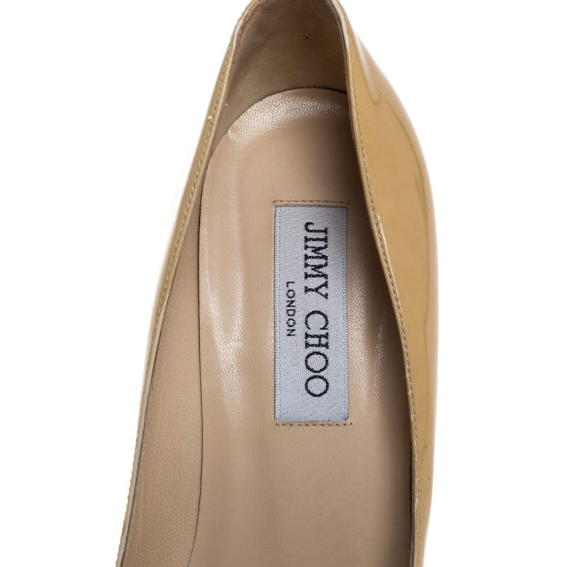 Pre Owned Jimmy Choo Cream Patent Leather Cosmic Platform Pumps Size 39