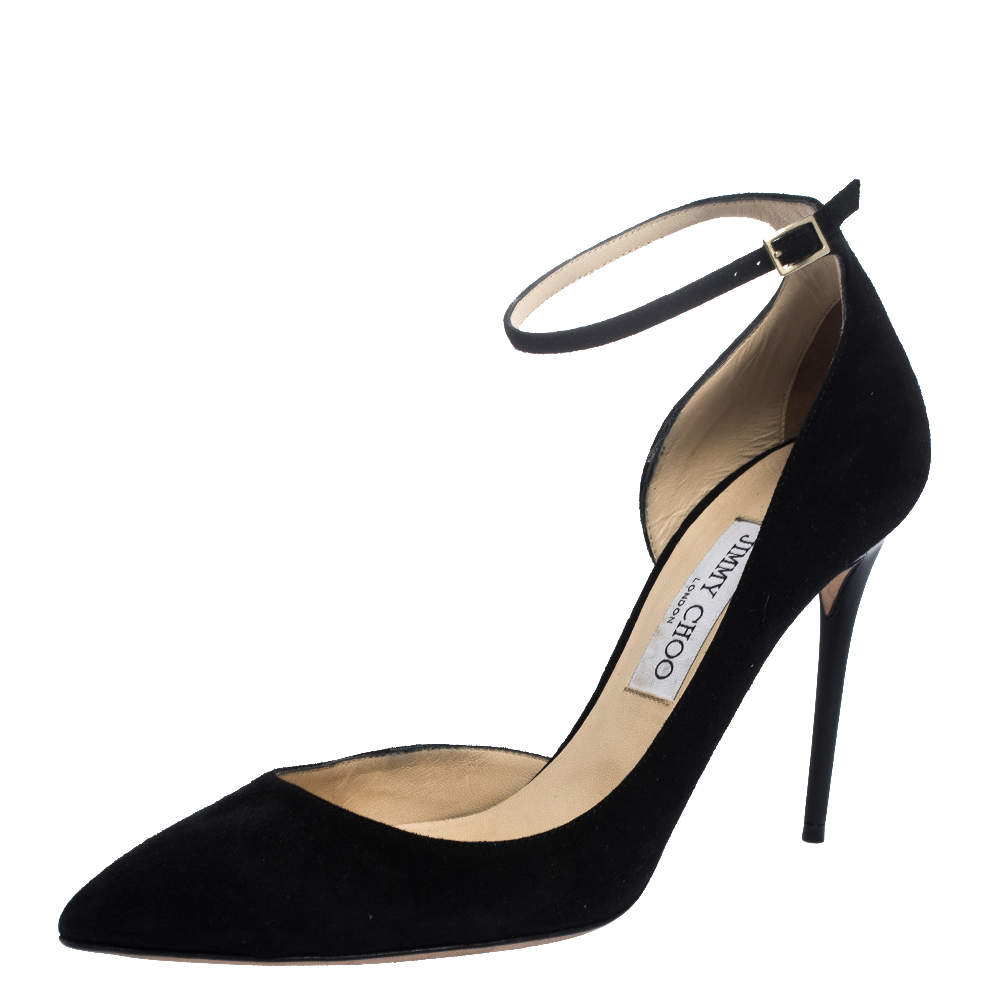 Jimmy Choo Black Suede Lucy Ankle Strap Pointed Pumps Size Jimmy Choo | TLC