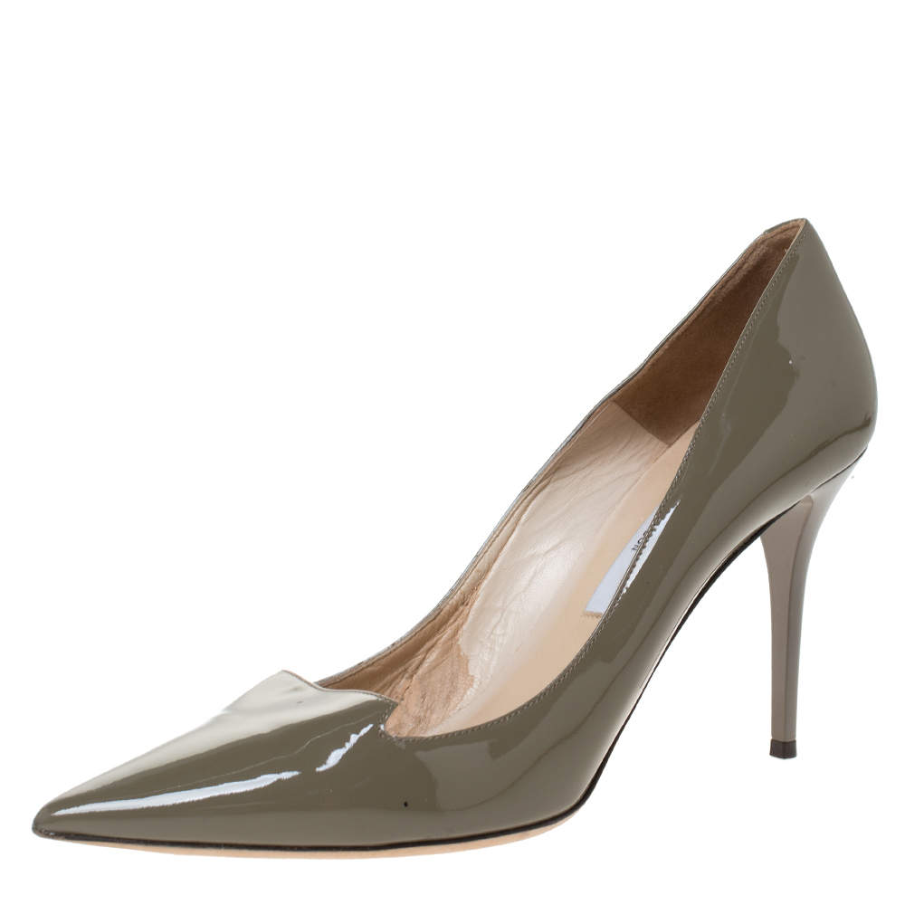 Pre Owned Jimmy Choo Grey Patent Leather Avril Pointed Toe Pumps Size 40