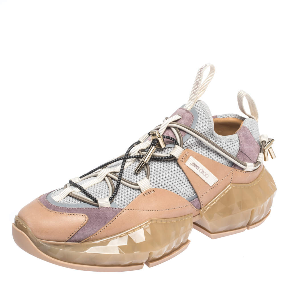 Jimmy Choo Multicolor Leather And Mesh Diamond Trail Sneakers Size 40 ...