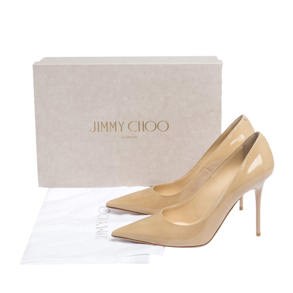 Pre Owned Jimmy Choo Beige Patent Leather Abel Pointed Toe Pumps Size 36