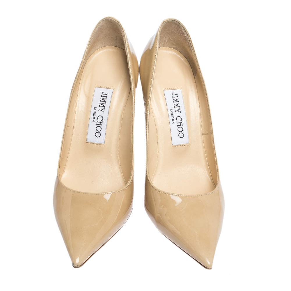JIMMY CHOO Abel Patent Leather Pointy Toe Pumps, Nude – OZNICO