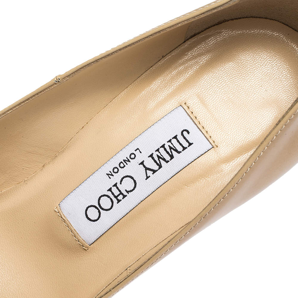 Pre Owned Jimmy Choo Beige Patent Leather Abel Pointed Toe Pumps Size 36