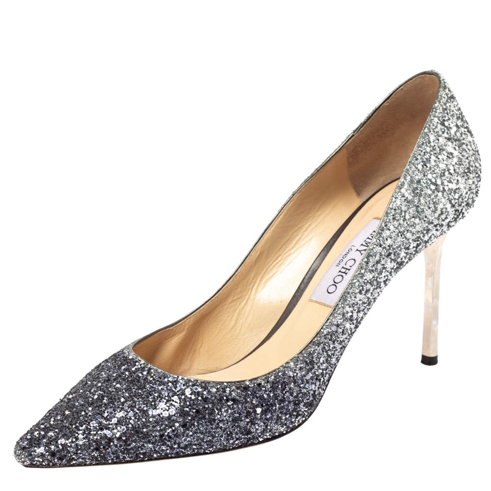 Jimmy Choo Two-tone Ombre Coarse Glitter Fabric Romy Pointed Toe Pumps ...