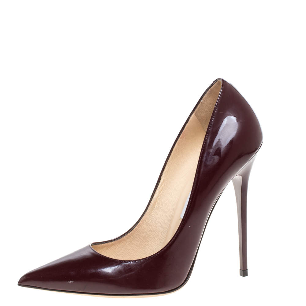 Pre Owned Jimmy Choo Burgundy Patent Leather Romy Pointed Toe Pumps Size 38