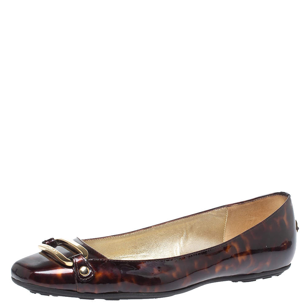 Jimmy Choo Brown Patent Leather Morse Buckle Ballet Flats Size 37