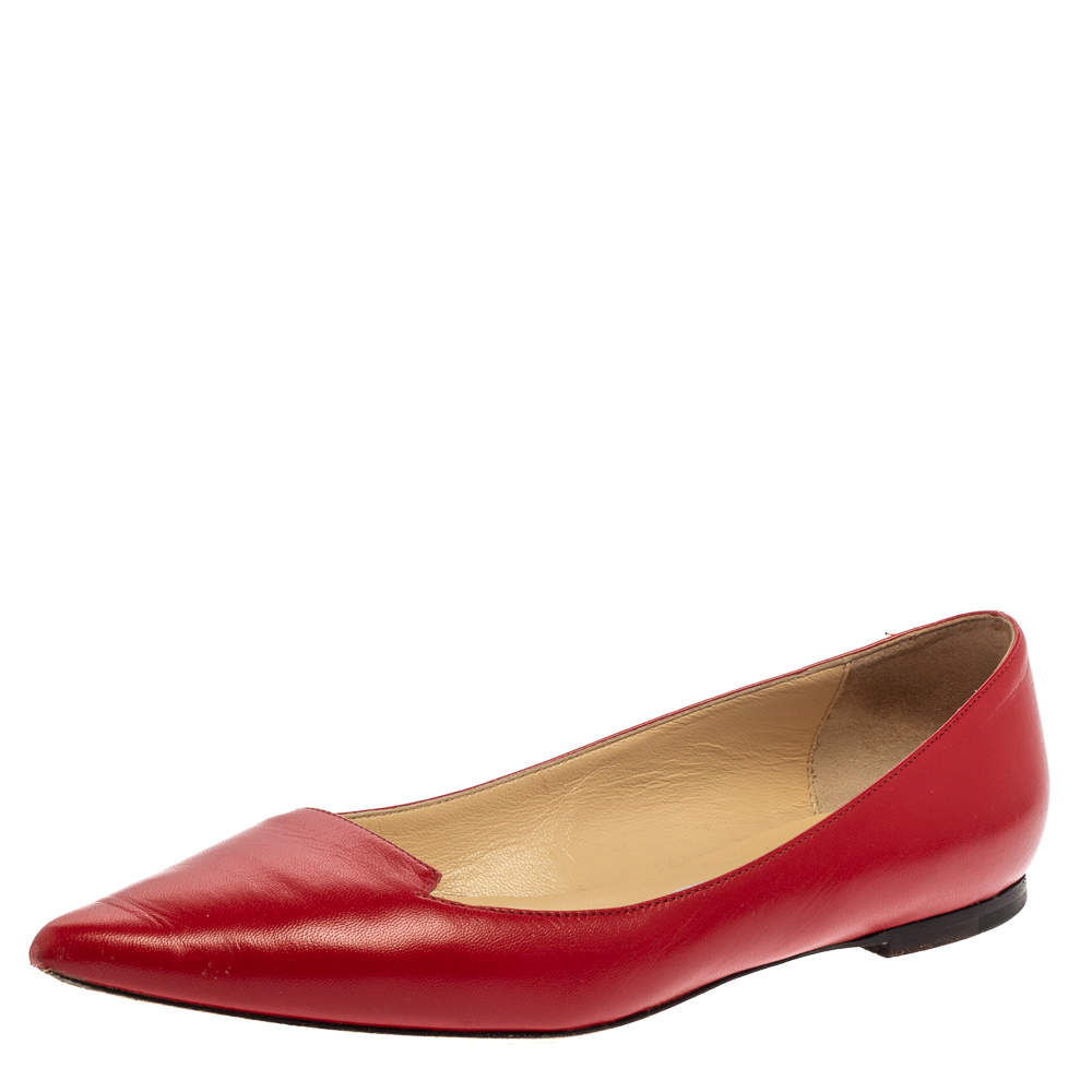 Jimmy Choo Red Leather Attila Pointed Toe Flats Size 38.5