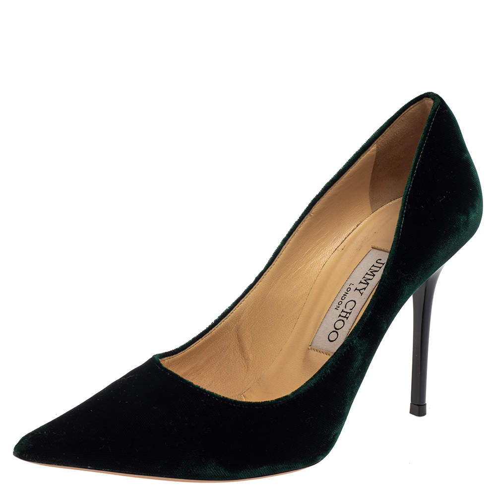 Pre Owned Jimmy Choo Green Velvet Romy Pointed Toe Pumps Size 36.5