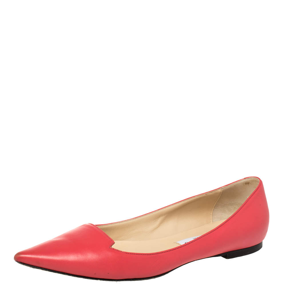 مملوكة مسبقًا Jimmy Choo Pink Leather Attila Pointed Toe Ballet Flats Size 38.5