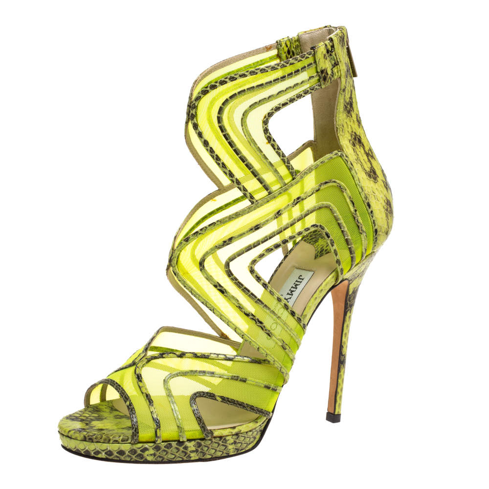 Pre Owned Jimmy Choo Neon Python And Mesh Magnum Sandals Size 40