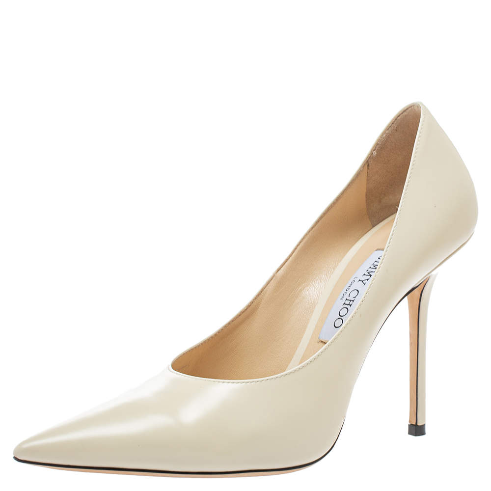 Jimmy Choo Cream Leather Abel Pointed Toe  Pumps Size 40