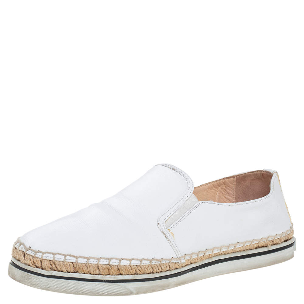 Jimmy Choo White Patent Leather Dawn Espadrille Loafers Size 38.5