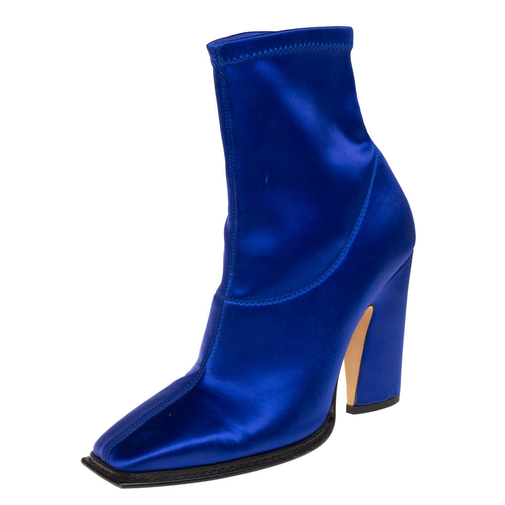 Pre Owned Jimmy Choo Blue Satin Closed Square Toe Boots Size 39