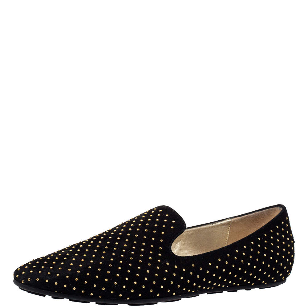 Jimmy Choo Black Suede Studded Loafers Size 38