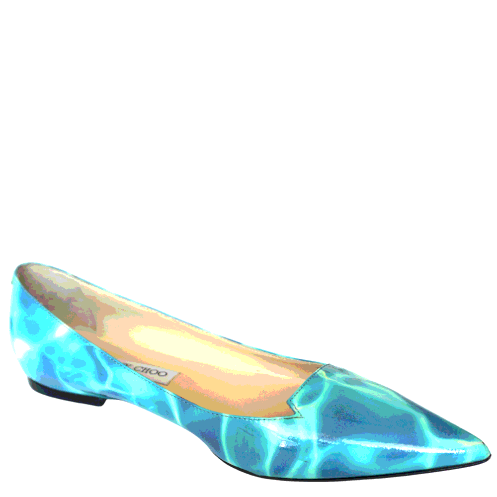 مملوكة مسبقًا Jimmy Choo Blue/White Patent Leather Avril Pointed Toe Flats Size EU 39.5