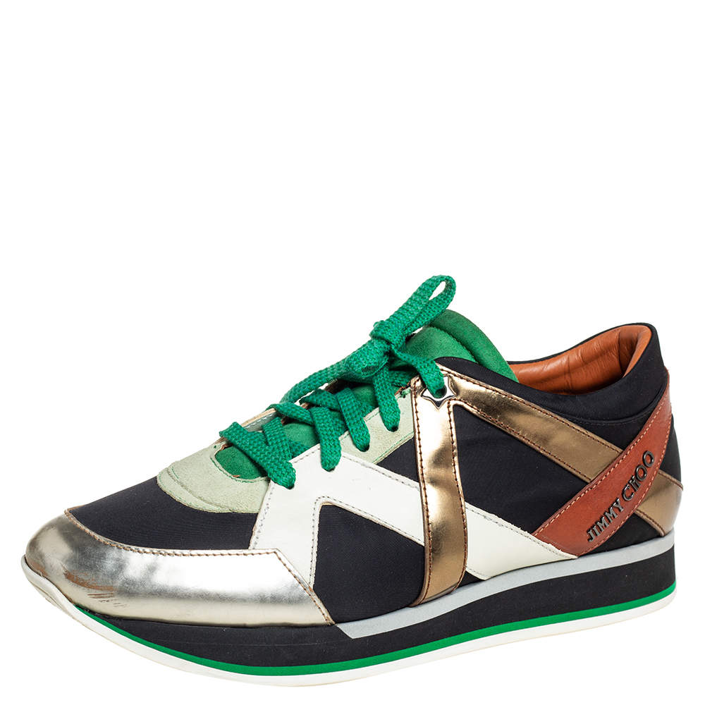 Pre Owned Jimmy Choo Multicolor Suede And Leather Low Top Sneakers Size 40