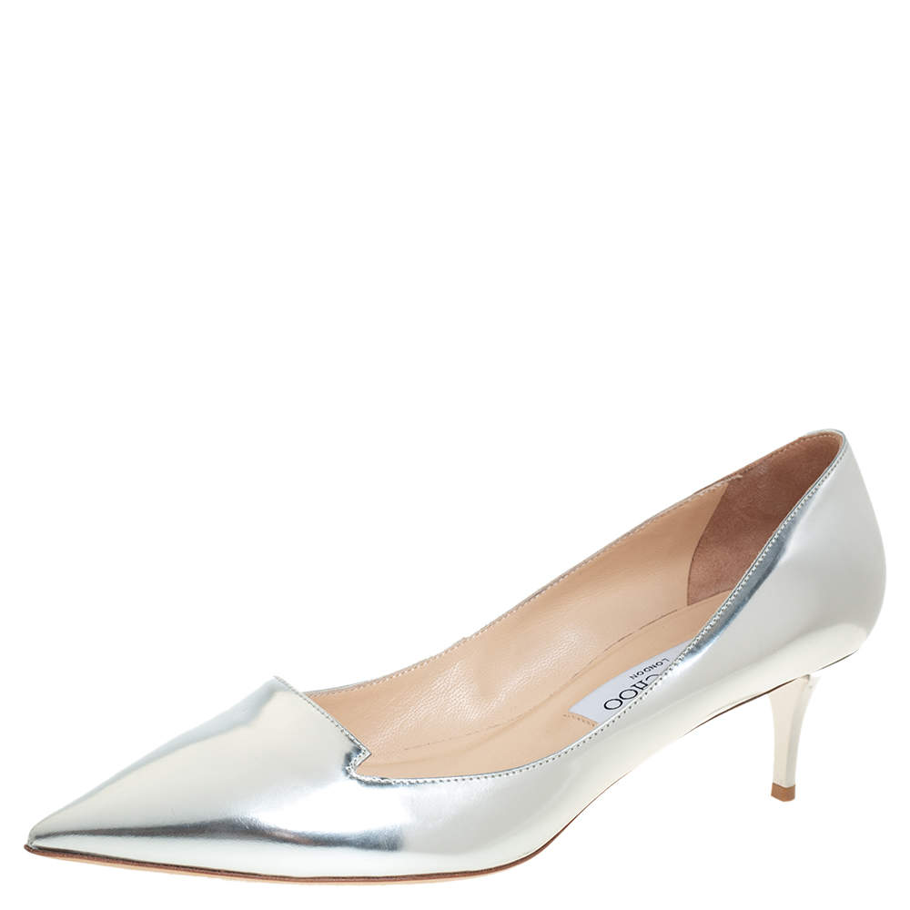 Pre Owned Jimmy Choo Silver Leather Allure Pointed Toe Pumps Size 39