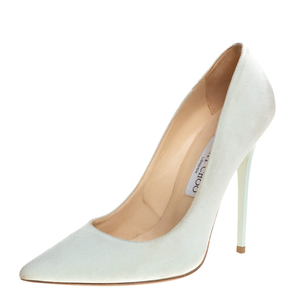 Pre Owned Jimmy Choo Pale Green Suede Romy Pumps Size 38