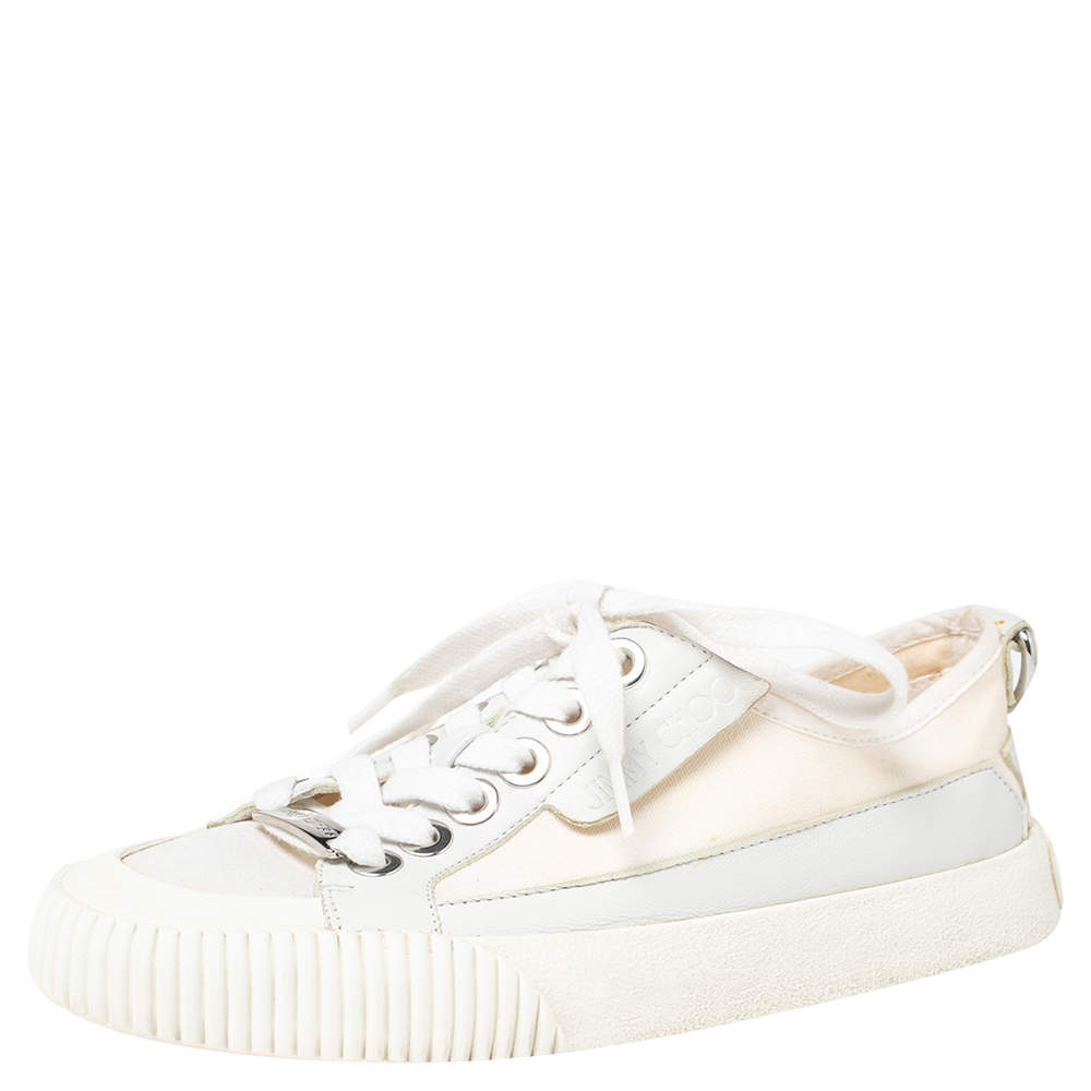 مملوكة مسبقًا Jimmy Choo Cream Canvas Low Top Sneakers Size 36