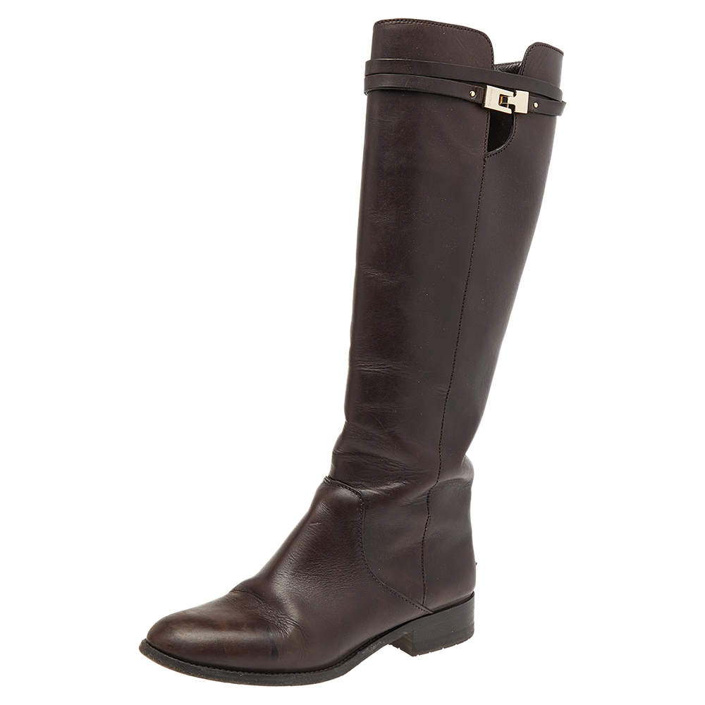 Jimmy Choo Dark Brown Leather Knee Length Boots Size 37
