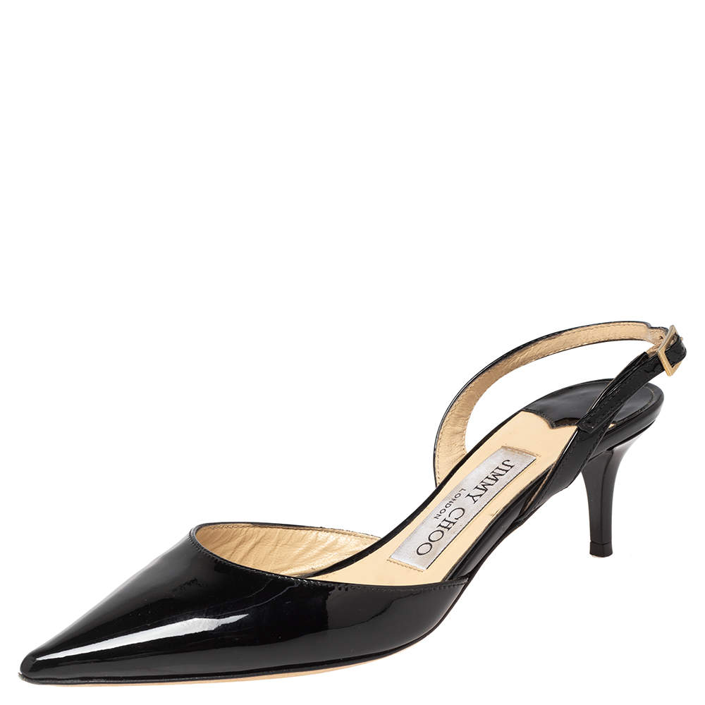 Pre Owned Jimmy Choo Black Patent Leather Tilly Slingback Sandals Size 34