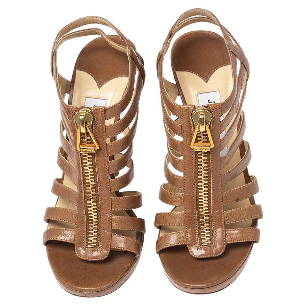 Pre Owned Jimmy Choo Brown Leather Gladiator  Sandals Size 38