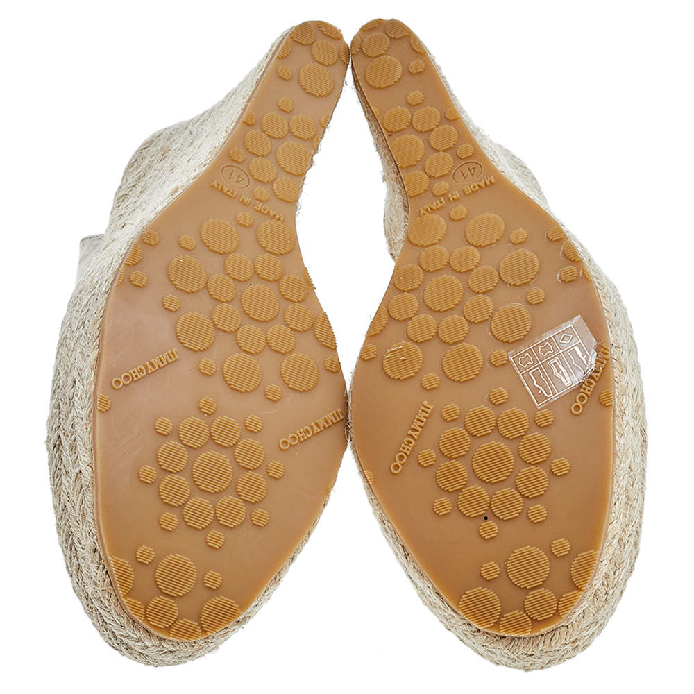 Pre Owned Jimmy Choo Gold Leather Espadrille Platform Wedge Slingback Sandals Size 41