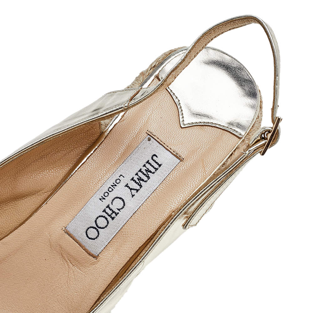 Pre Owned Jimmy Choo Gold Leather Espadrille Platform Wedge Slingback Sandals Size 41