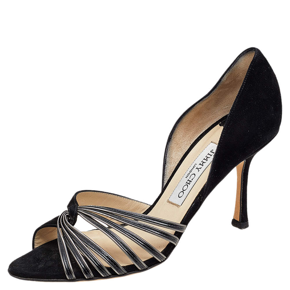 Pre Owned Jimmy Choo Black Suede Sandals Size 37.5