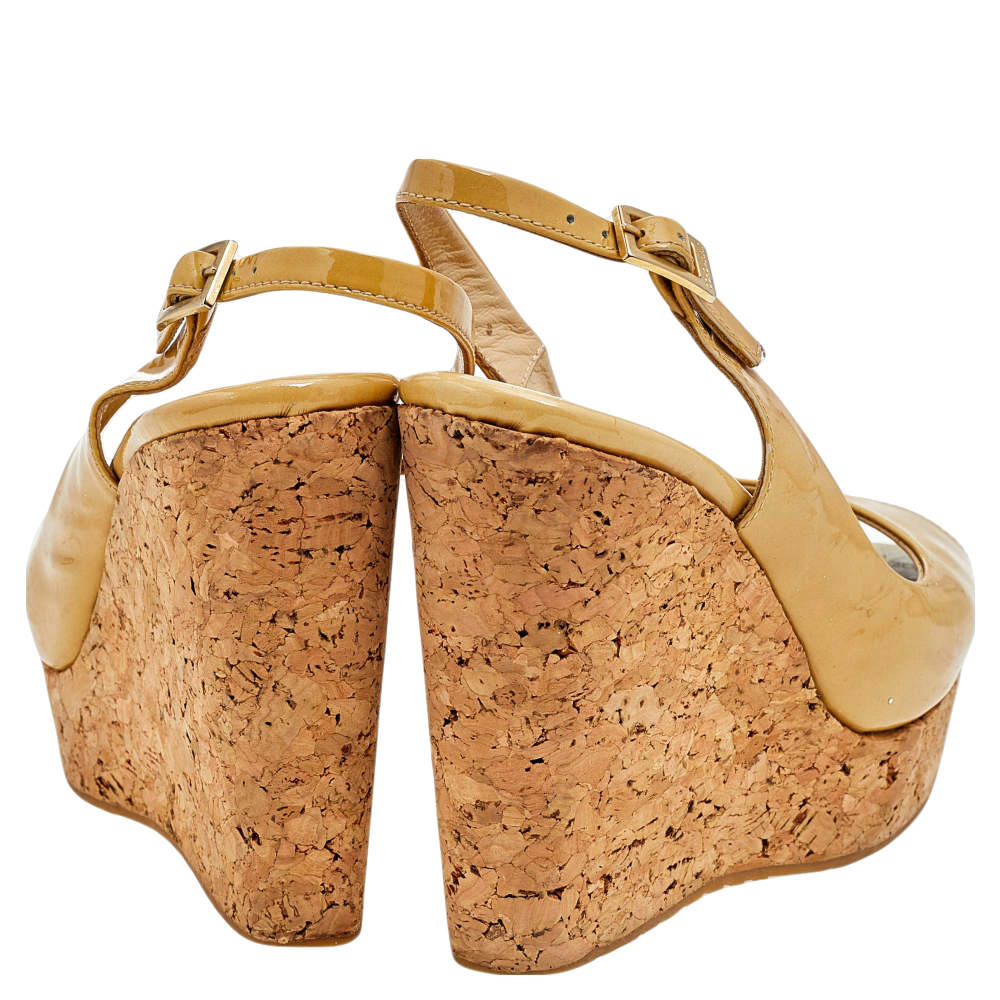 Jimmy Choo Yellow Patent Leather Prova Slingback Cork Wedge