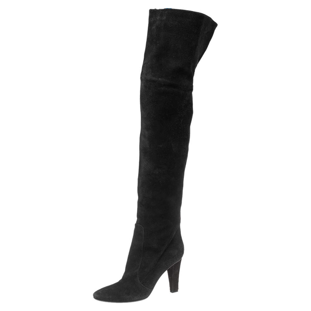 مملوكة مسبقًا Jimmy Choo Black Suede Knee Length Boots Size 39.5