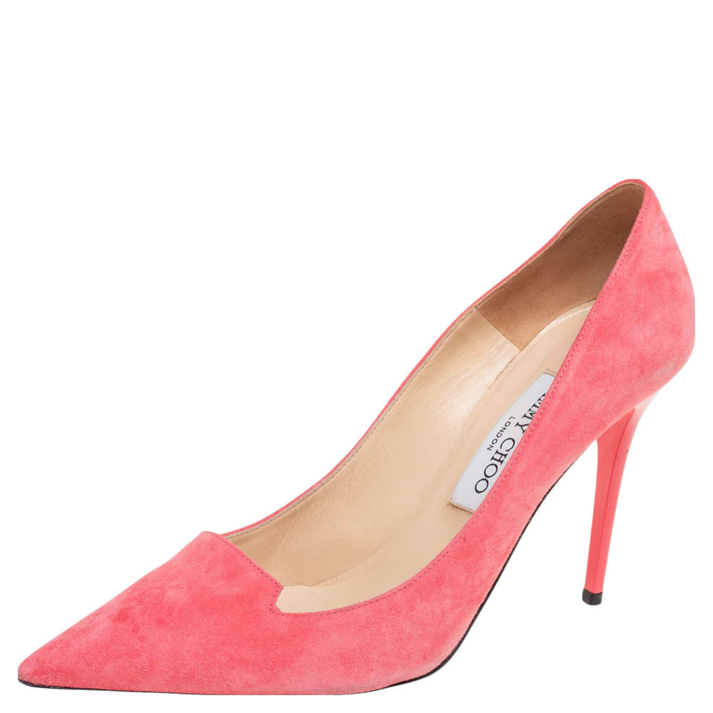Pre Owned Jimmy Choo Pink Suede Avril Pointed Toe Pumps 38.5