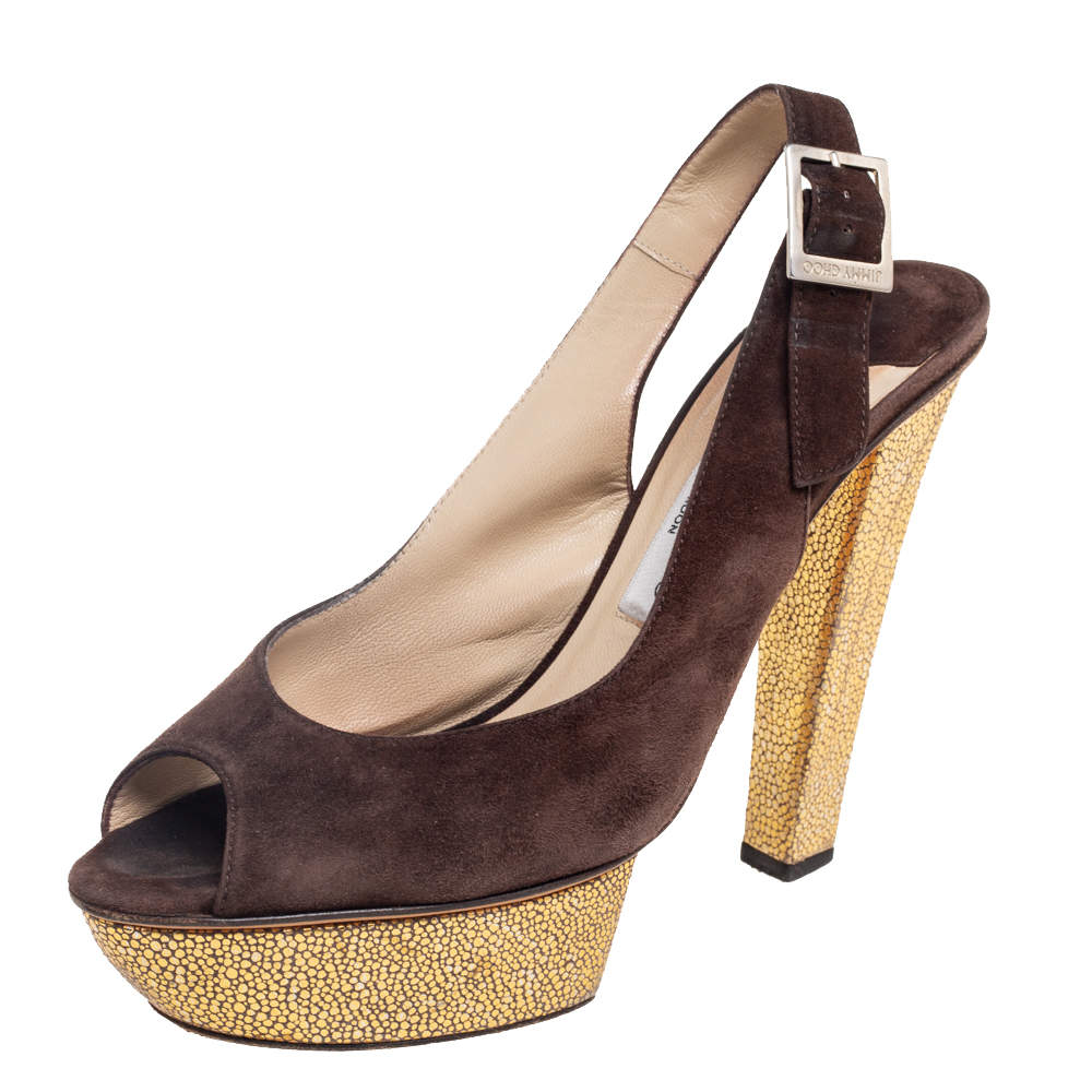 Jimmy Choo Brown Suede Lexy Platform Slingback Sandals Size 38.5
