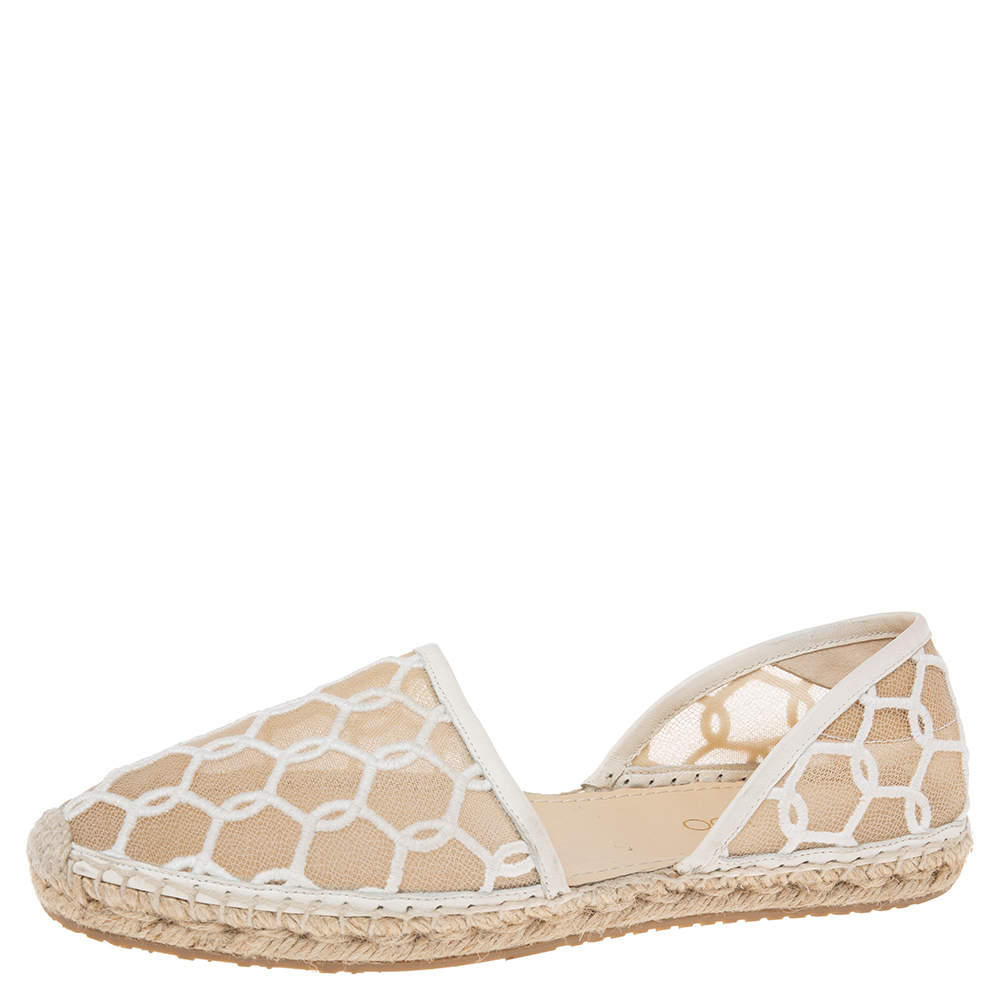 Pre Owned Jimmy Choo White Embroidered Mesh Dreya D'orsay Flat Espadrilles Size Size 40
