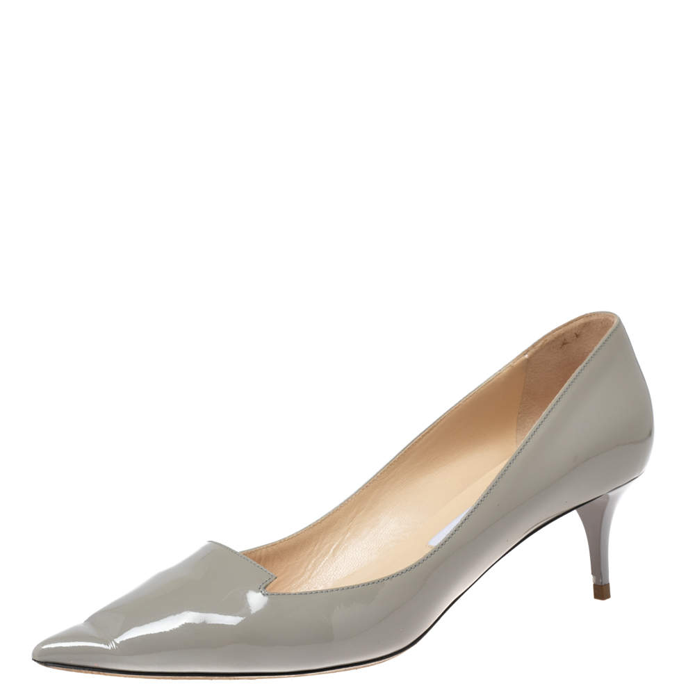 Pre Owned Jimmy Choo Grey Patent Leather Avril Pointed Toe Pumps Size 39