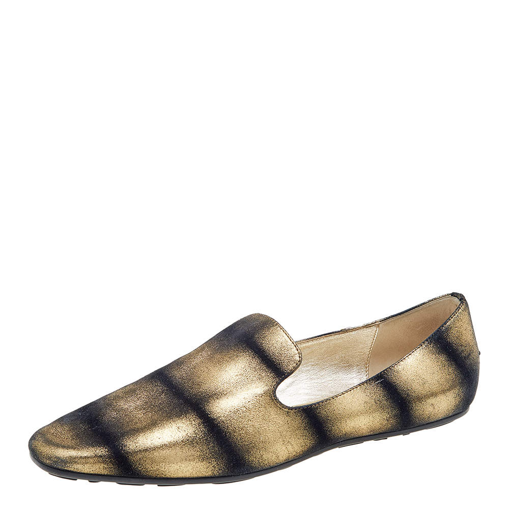 Pre Owned Jimmy Choo Metallic Gold/Black Suede Wheel Smoking Slippers Size 40