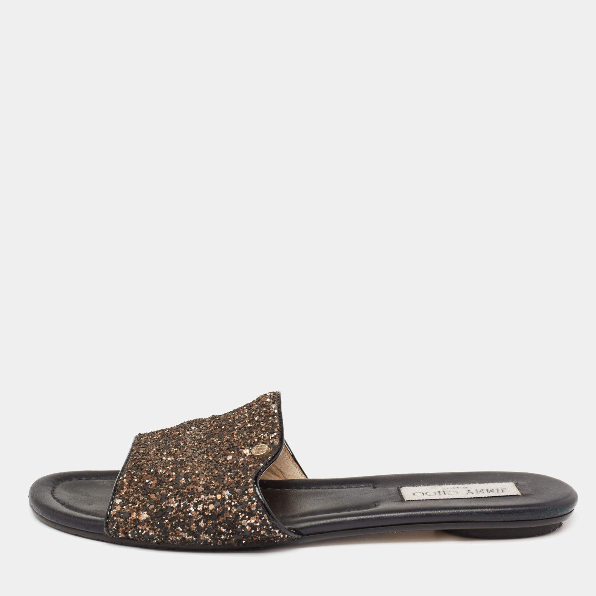 Pre Owned Jimmy Choo Two-Tone Coarse Glitter Nanda Flat Slides Size 41