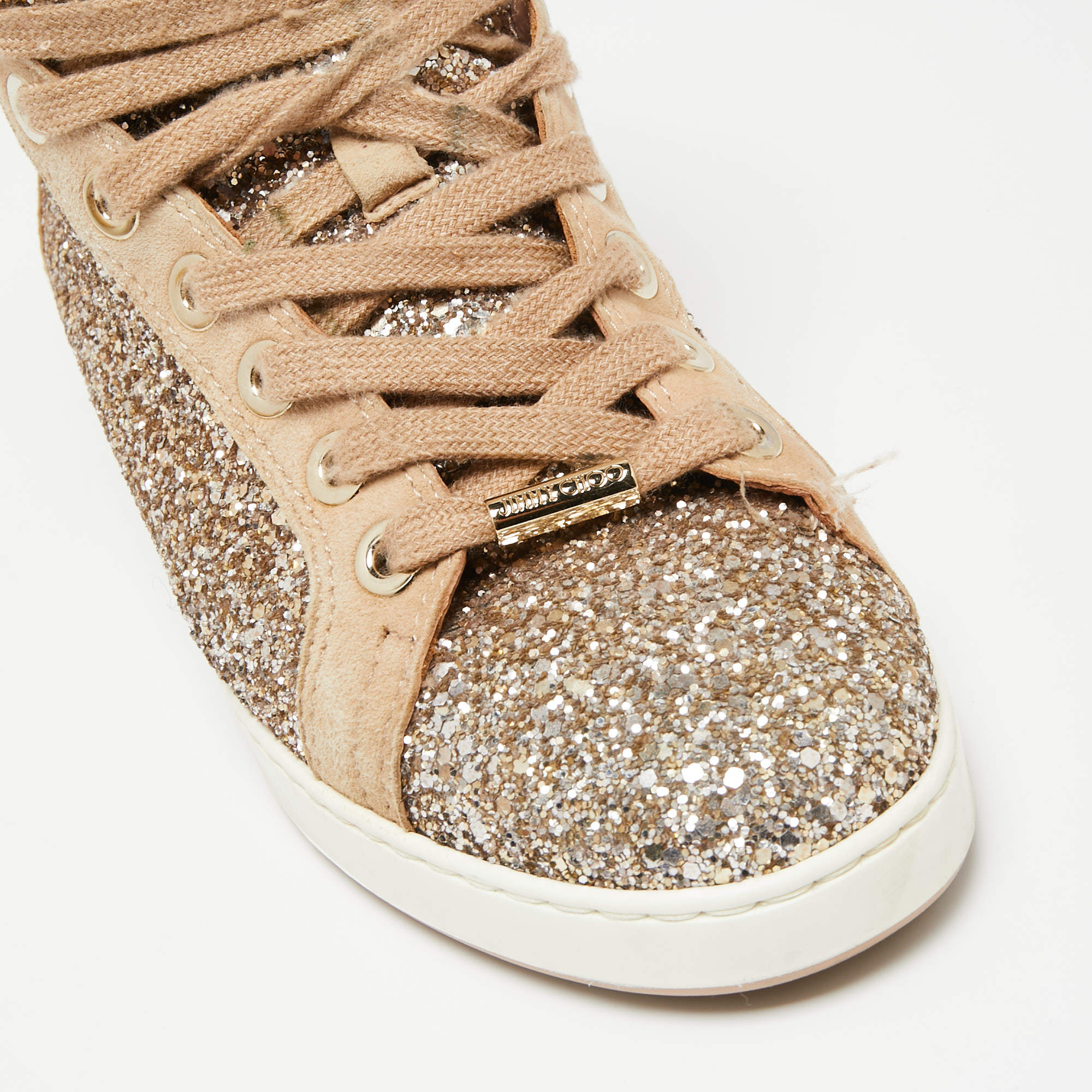 Jimmy Choo Cash Glitter Platform Low-Top Sneakers